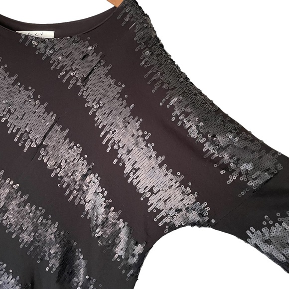 Badgley Mischka Mark & James NWOT Asymmetric Black Sequin Cocktail Dress Medium - Picture 4 of 6